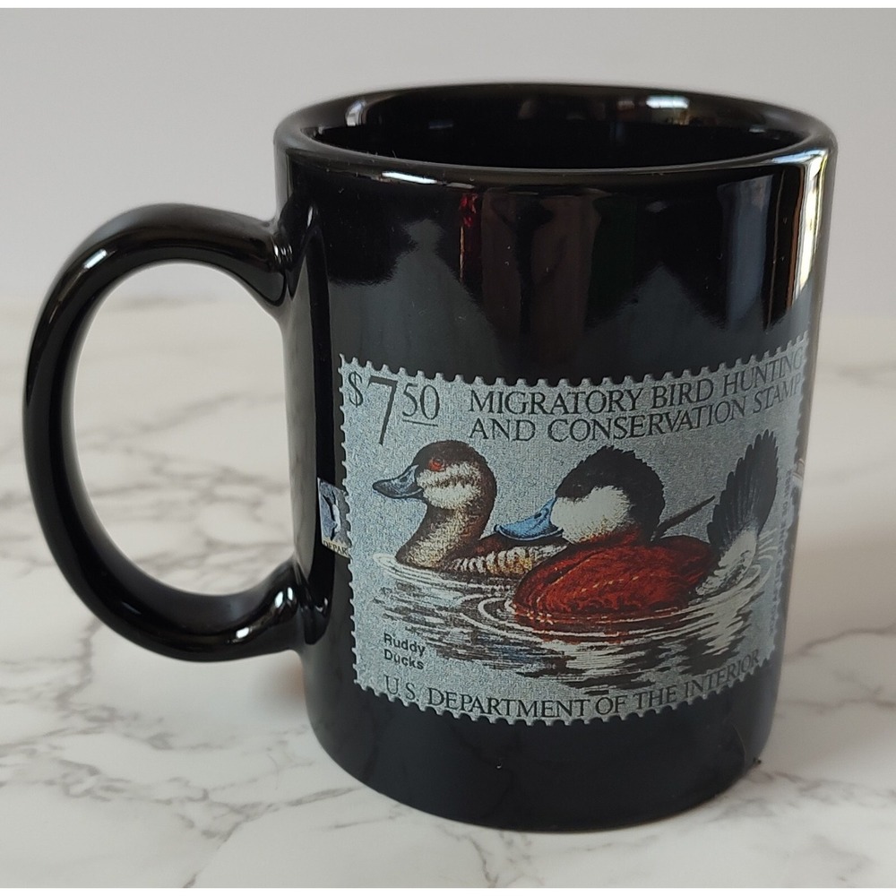 Vintage US Fish Wildlife Service Stamp Coffee Mug Ducks Migratory Bird S12